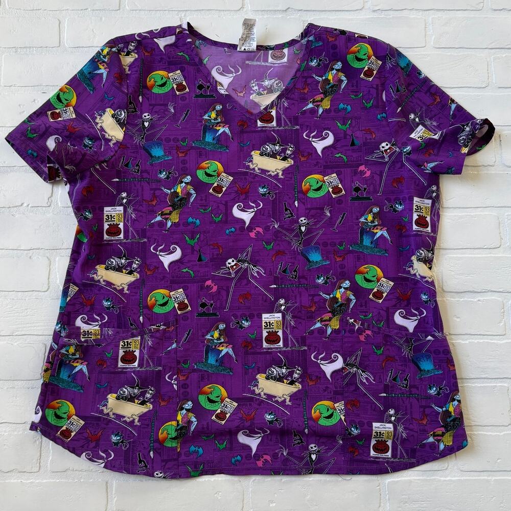 Disney Tim Burtons Nightmare Before Christmas Women's Scrub Top Sz XL - Picture 2 of 6